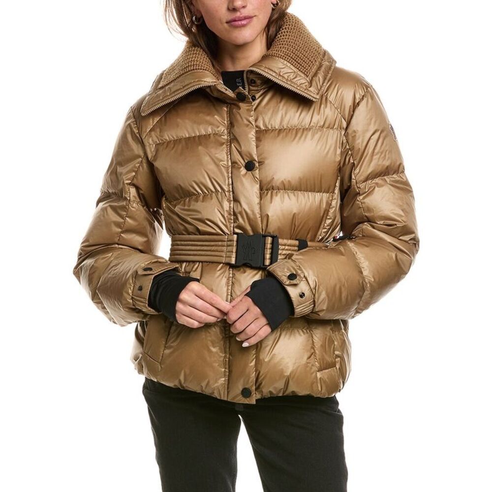 Moncler Womens Bataillouse Wool-Trim Jacket, Brown